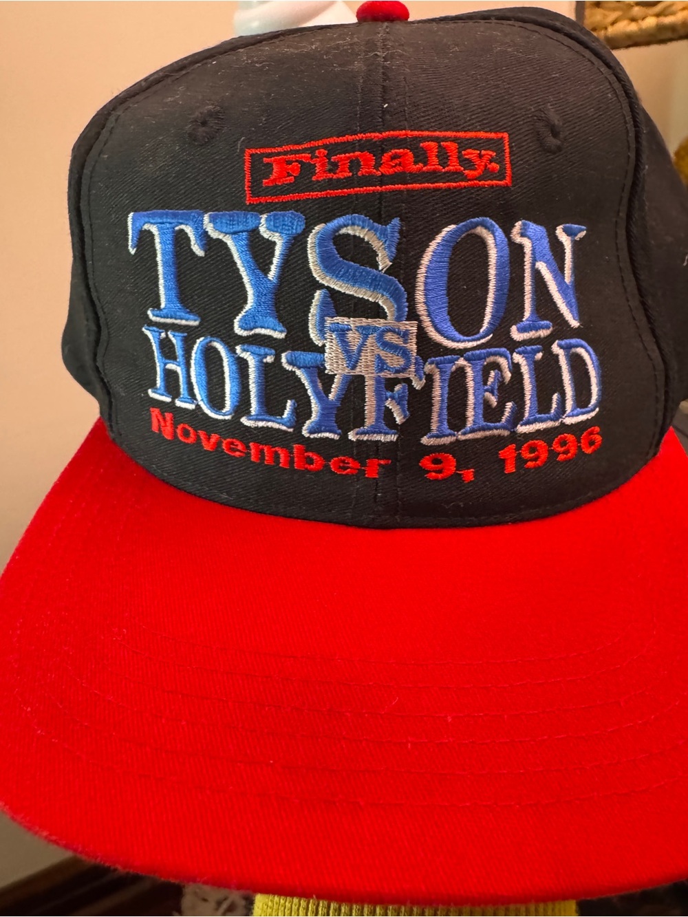 Vintage Boxing Tyson vs Holyfield 1996 Snapback Hat Embroidered Black,Red,Blue